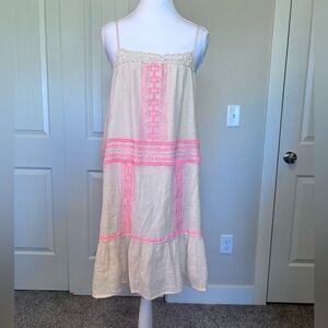 Flying Tomato Cream Lined Dress Coral Embroidery Sz Large